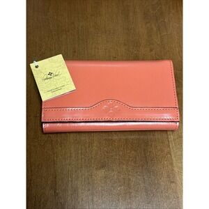 Patricia Nash Emlyn Leather Frame Wallet  Coral NWT
